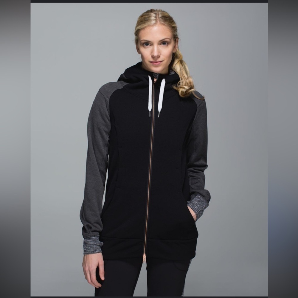 Lululemon Athletica Black and Gray Stretch-It Out Full Zip Hoodie - 6